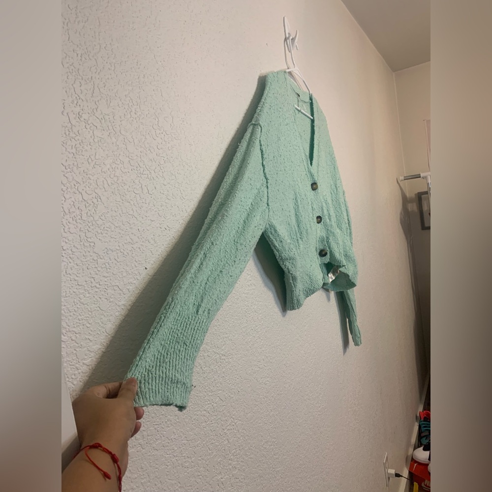 Free People Womens Size Sm Button Front Oversized V Neck Cardigan Green Sweater - Picture 8 of 10